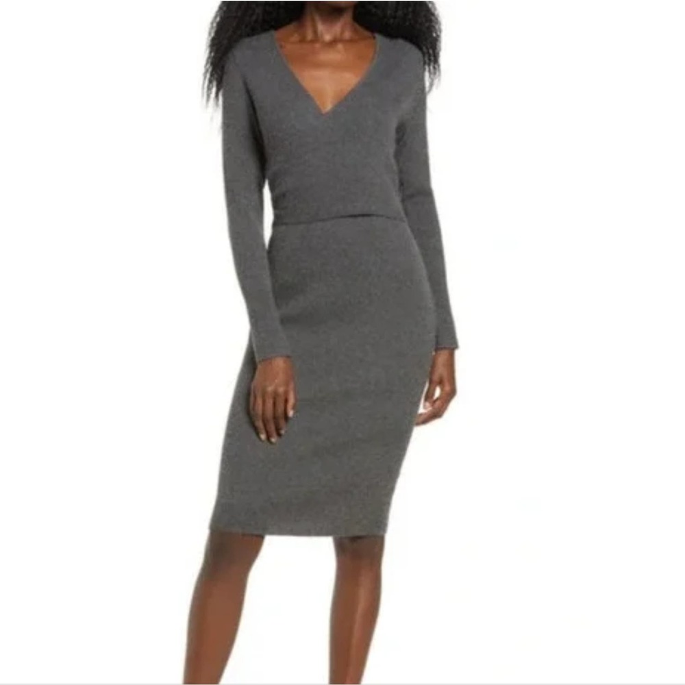 NEW Leith Wrap it up gray sweater dress size small